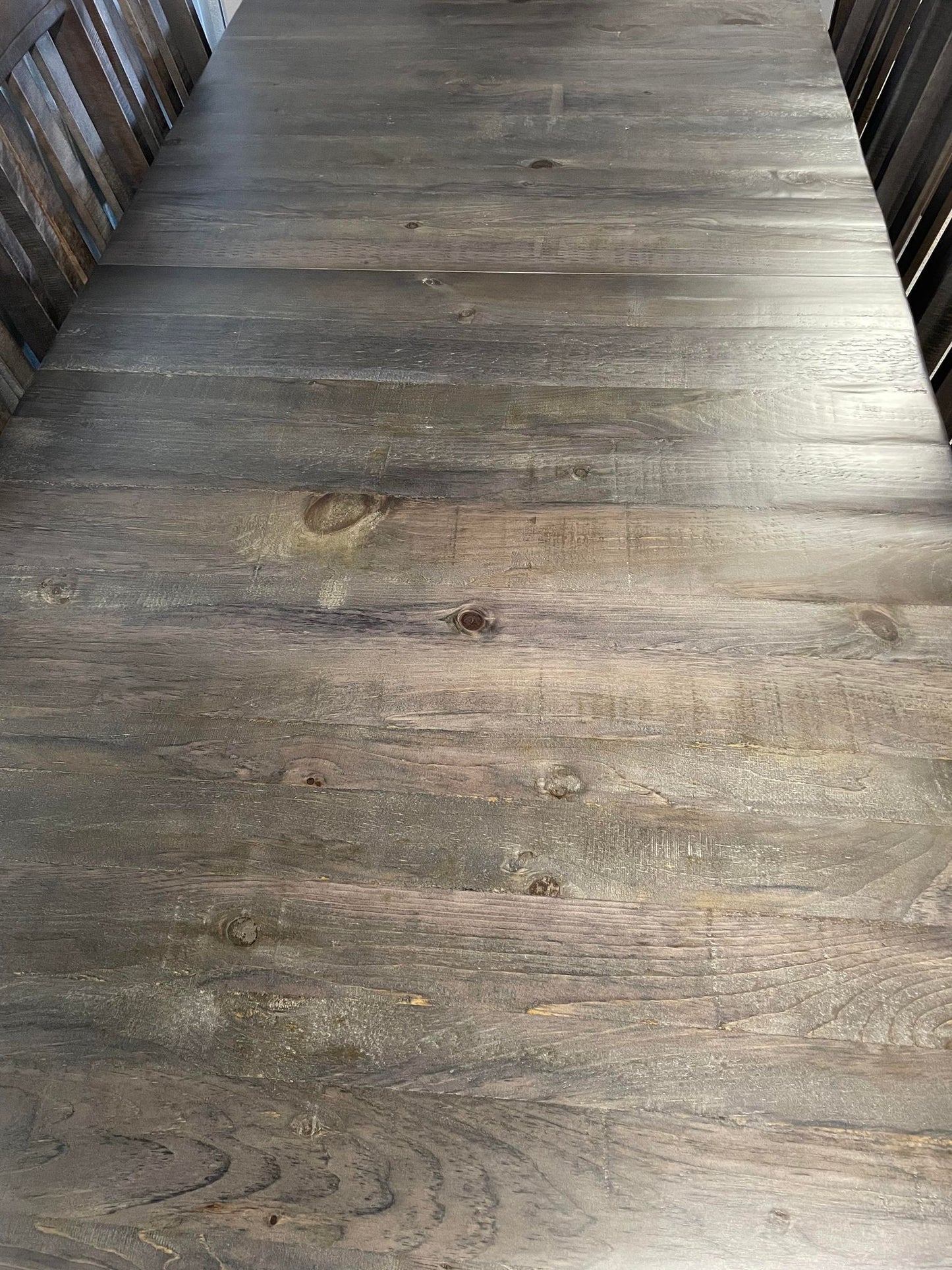 Rustic Pine R455P Monster Table & 10 Rustic Slat Back Chairs Smoke Finish S-469