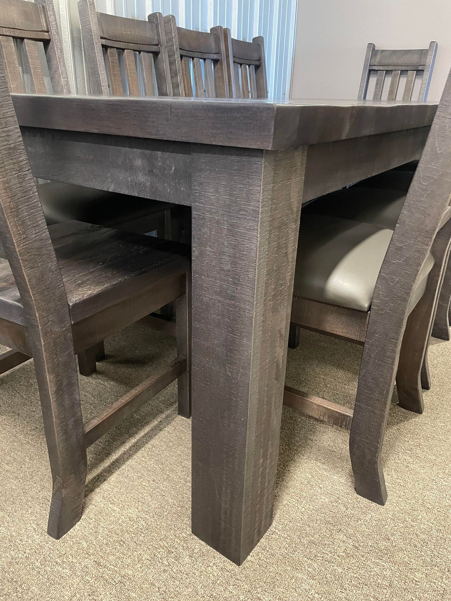 Rustic Pine R455P Monster Table & 10 Rustic Slat Back Chairs Smoke Finish S-469