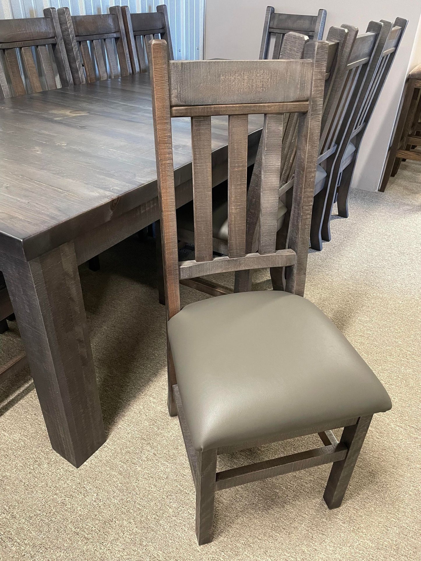 Rustic Pine R455P Monster Table & 10 Rustic Slat Back Chairs Smoke Finish S-469