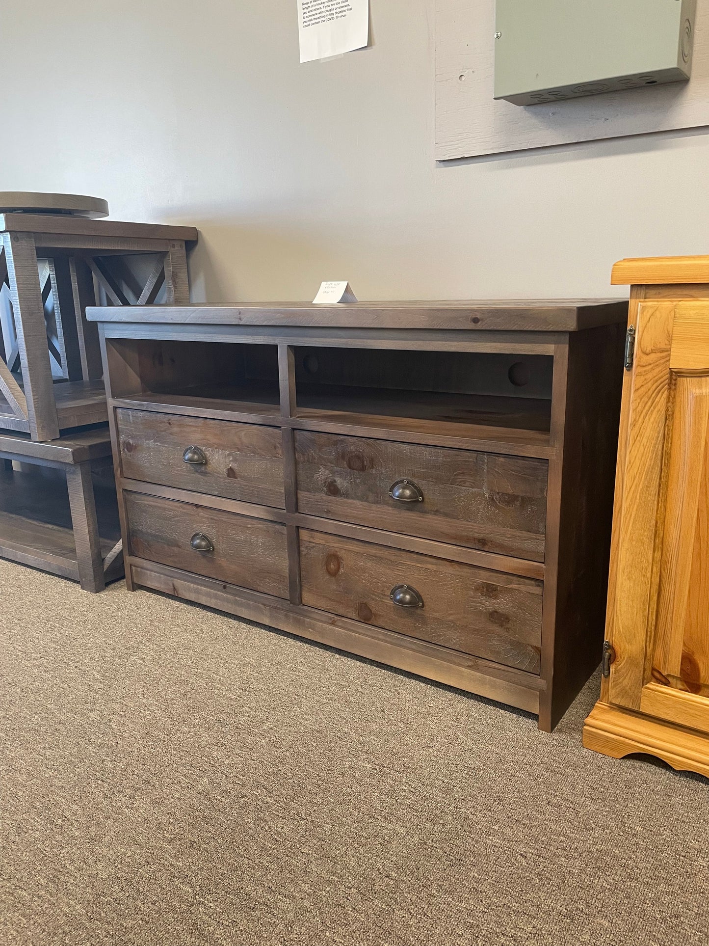 R113P Rustic Pine 4 Drawer Entertainment Center in Ash Finish C-441