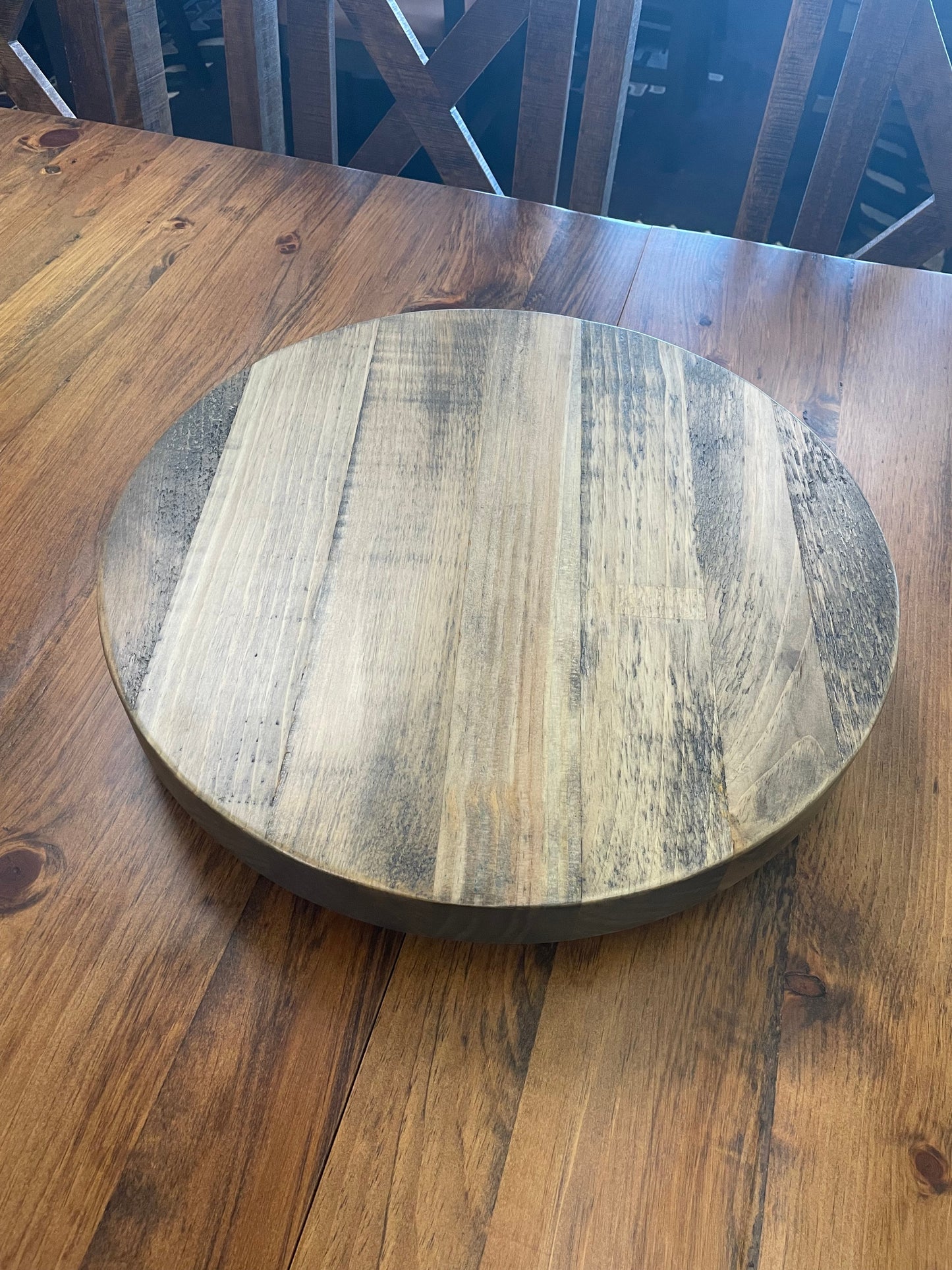 Rustic Pine R455P Monster Table, 2 Rustic Slat Back Chairs & 8 Rustic X Back Chairs in Black Walnut and Bourbon Finish S-447