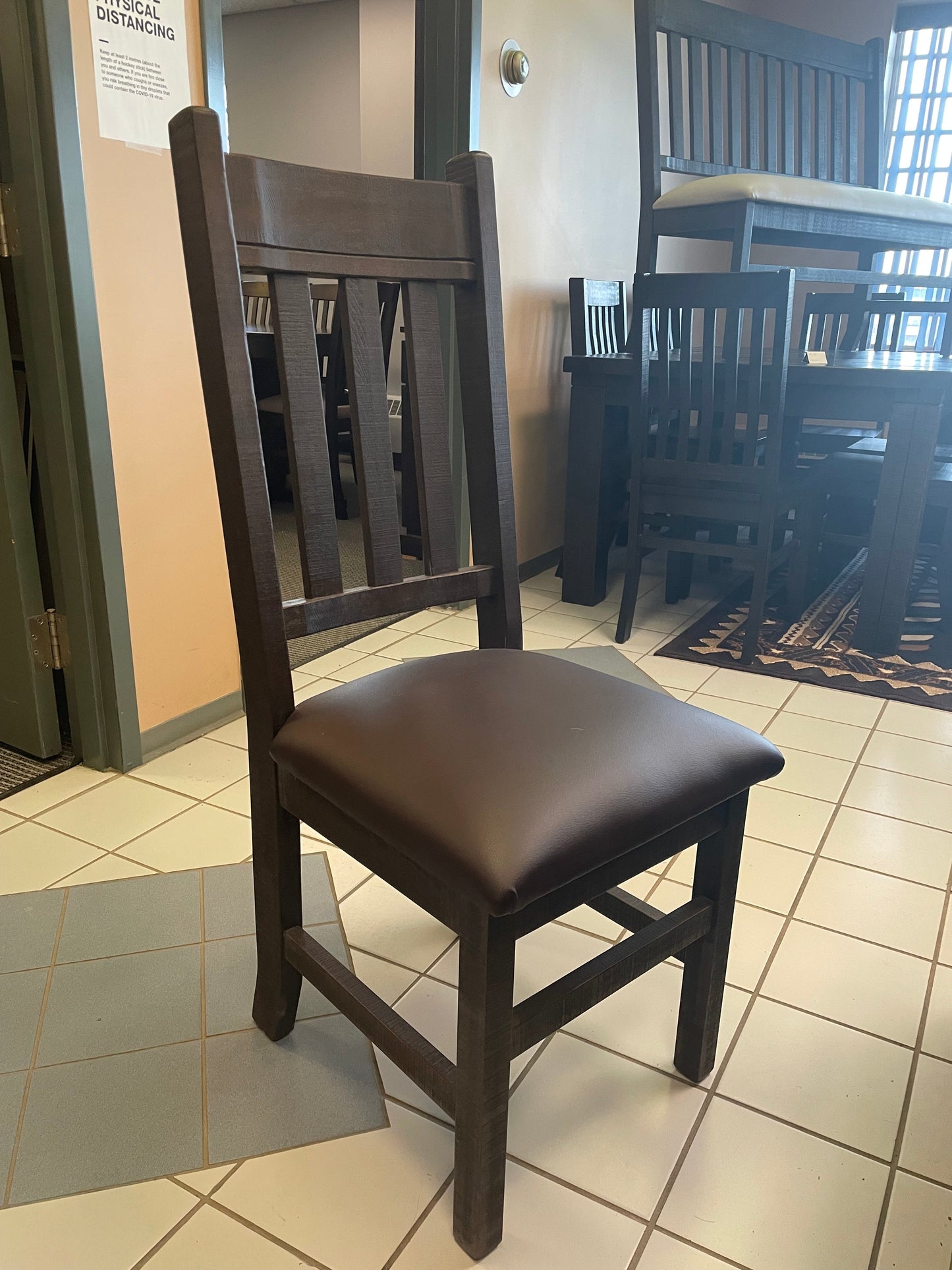 Rustic Pine R455P Monster Table, 2 Rustic Slat Back Chairs & 8 Rustic X Back Chairs in Black Walnut and Bourbon Finish S-447
