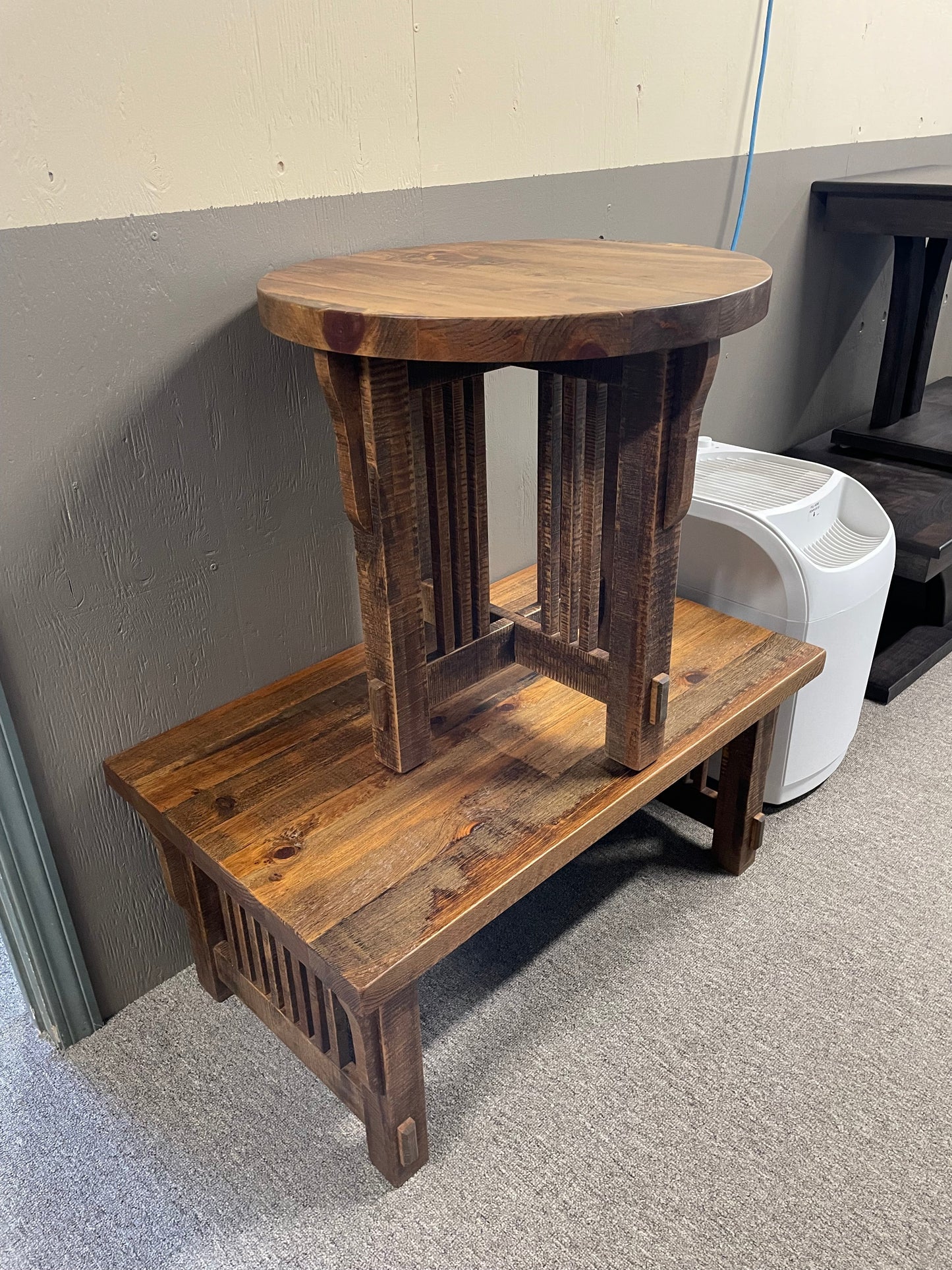 Rustic Pine Mission Coffee and End Table Set in Black Walnut Finish S-625