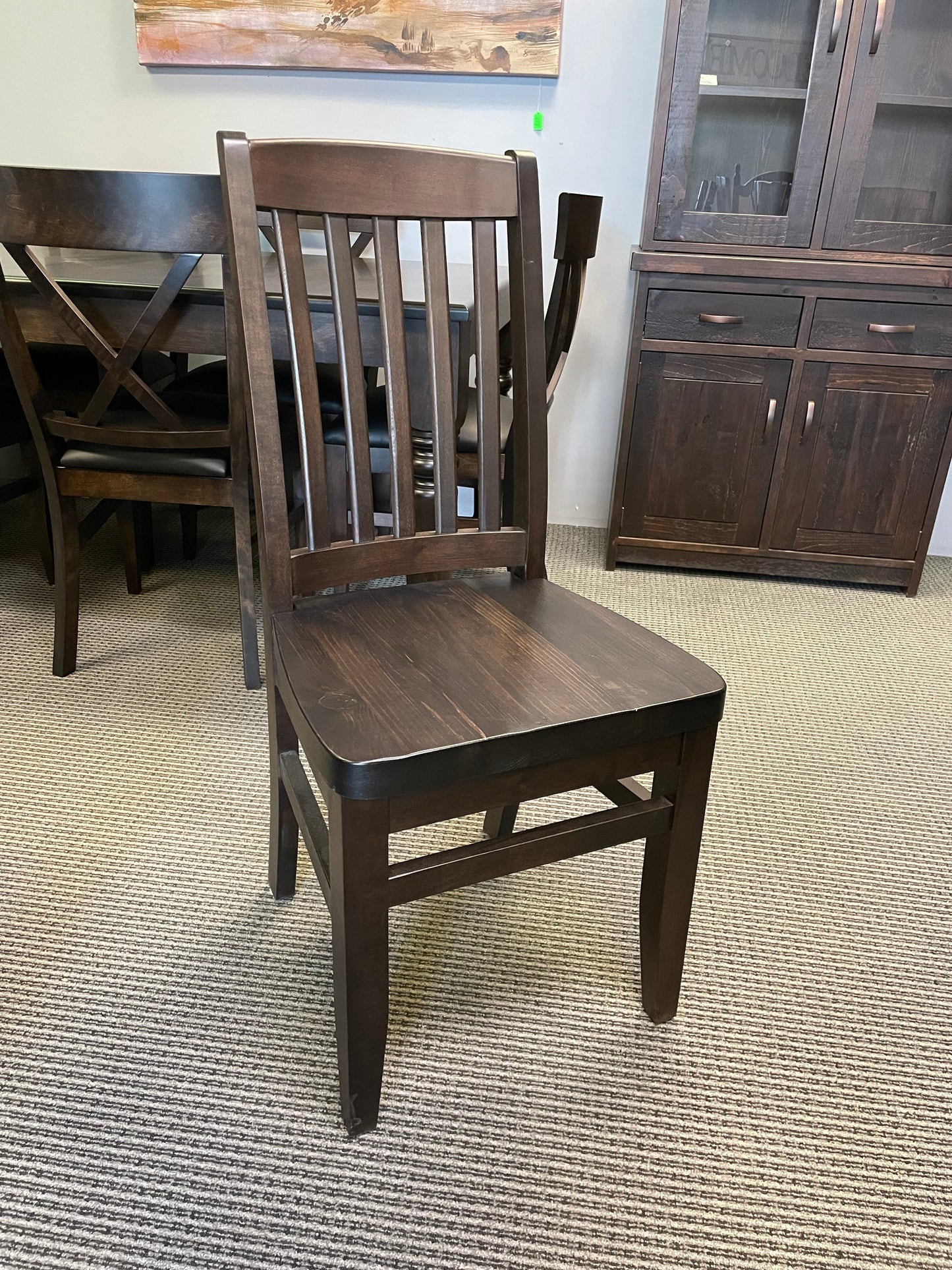 Rustic Pine R431P Harvest Table in Bourbon Finish & 6 Rustic Walnut Scholar Chairs in Guinness Finish S-488