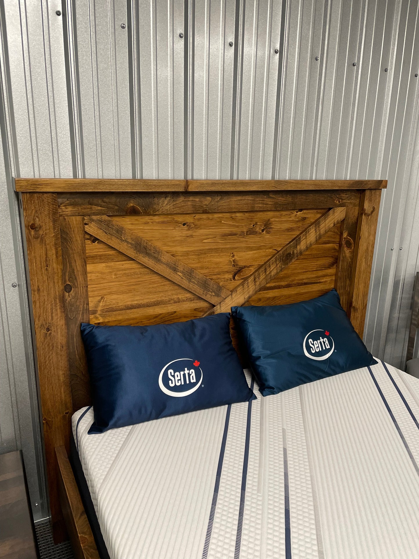 R249P Rustic Pine Barn Door Queen Bed in Black Walnut Finish S-494