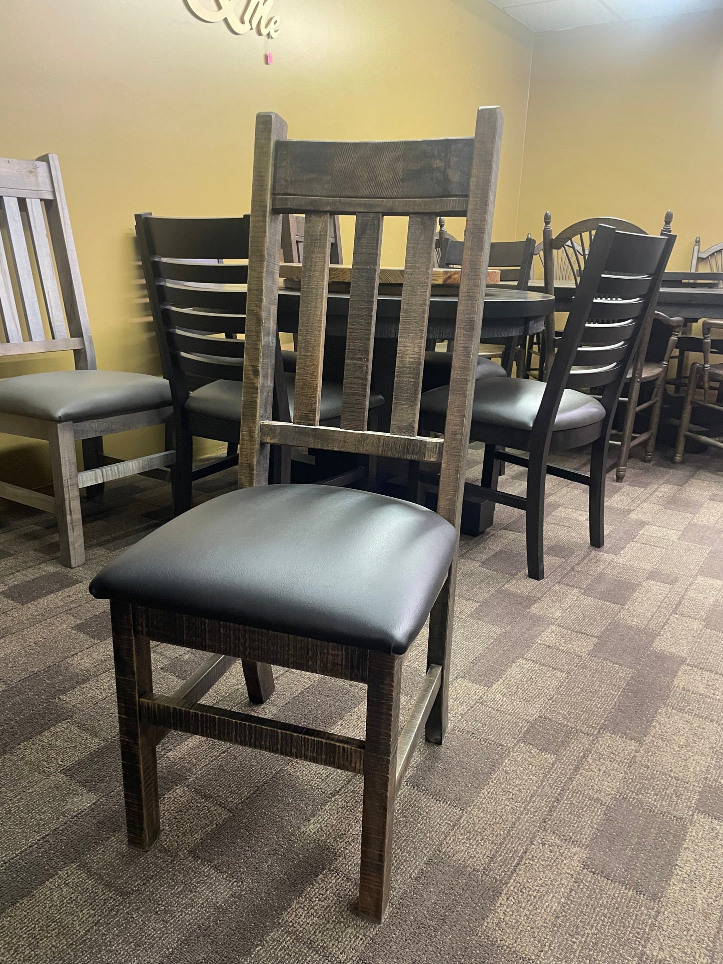 Rustic Pine R525P 54" Round Solid Top Table in Lowry Finish & 4 Rustic Slat Back Chairs in Rome Finish S-590