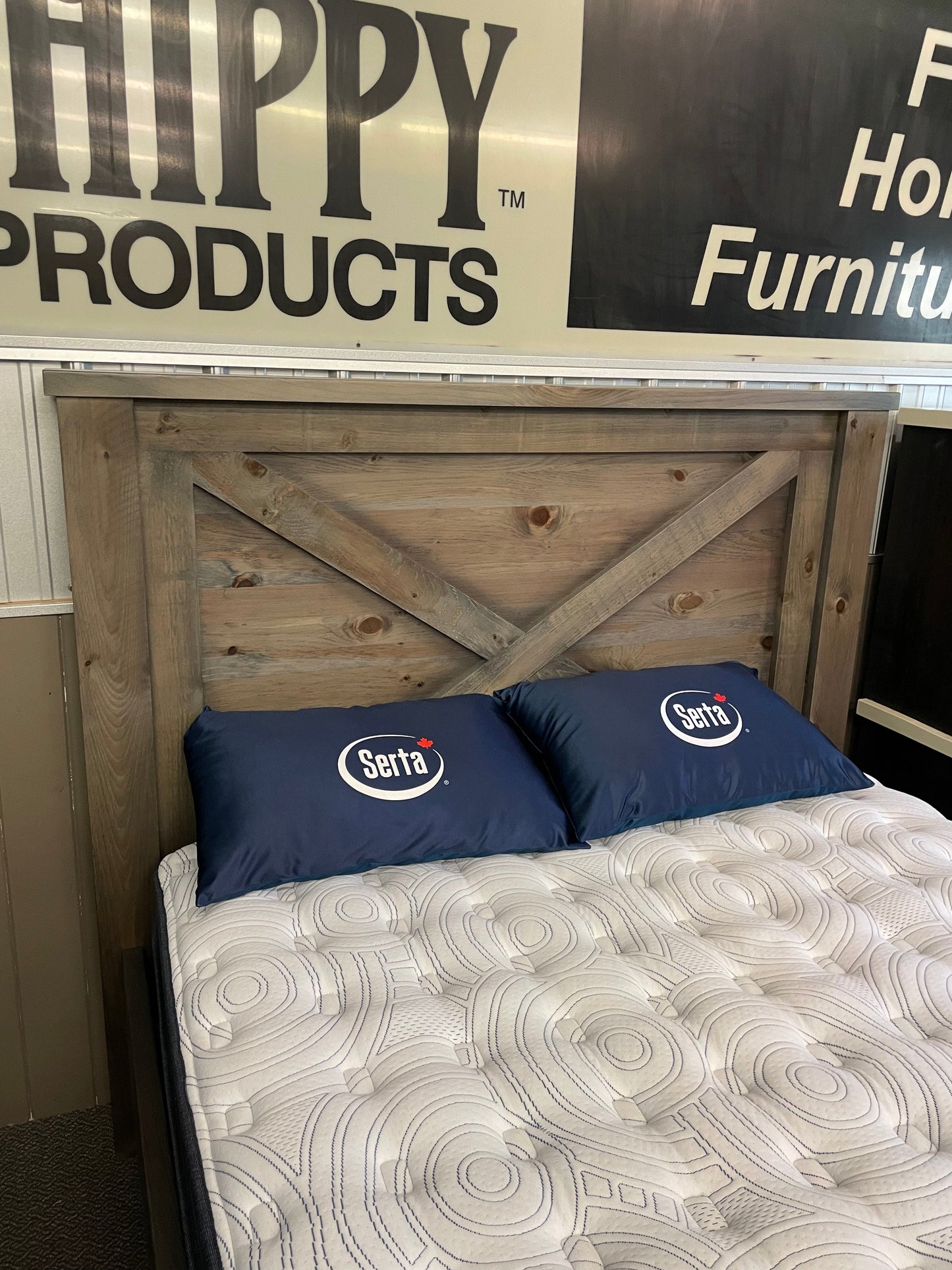 R249P Rustic Pine Barn Door Queen Bed in Ash Finish S-575