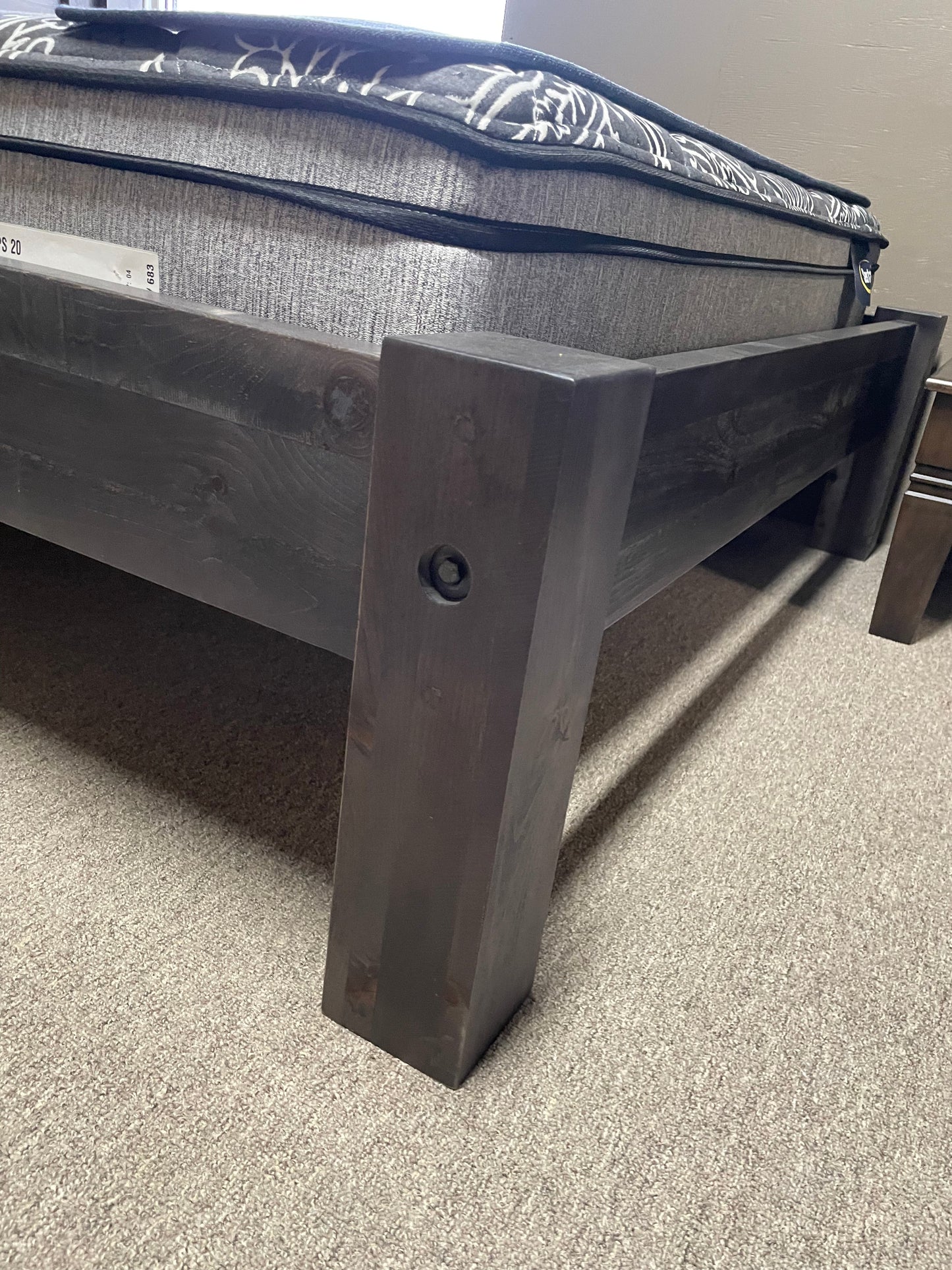 R249P Rustic Pine Barn Door Queen Bed in Smoke Finish S-565