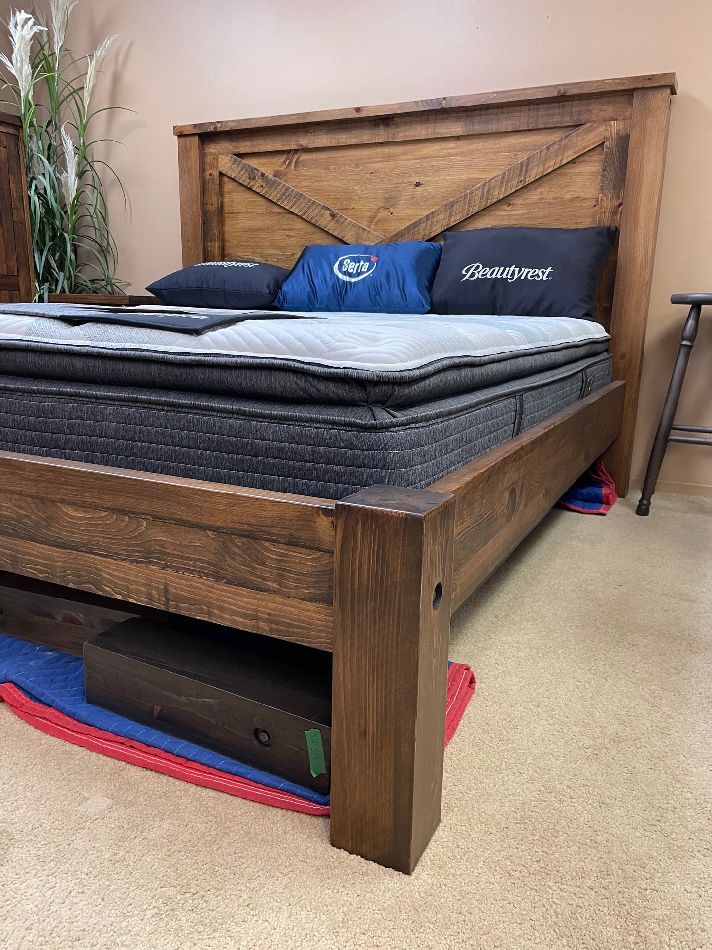 R250P Rustic Barn Door King Bed in Black Walnut Finish S-745