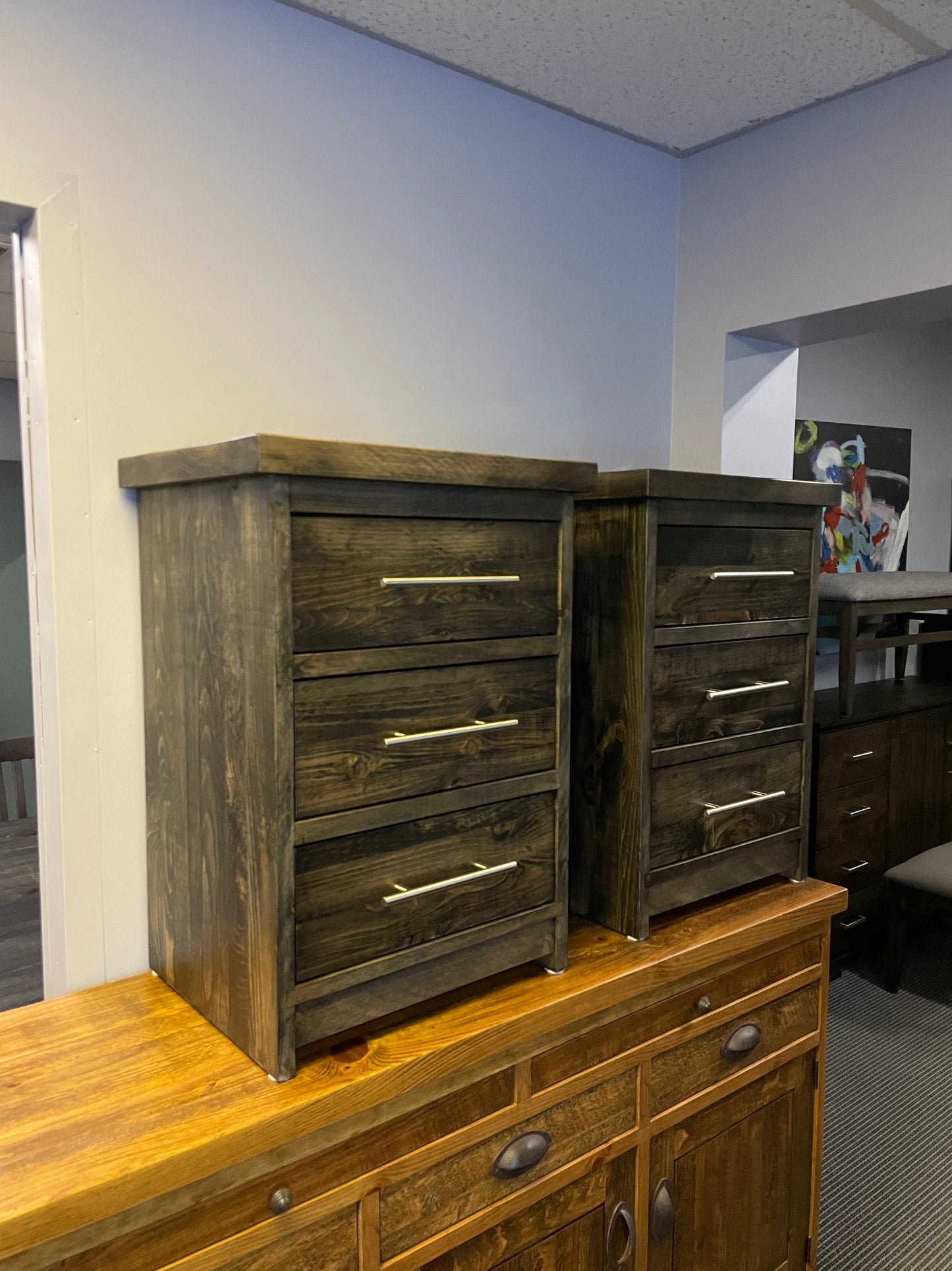 R163P Rustic Pine 3 Drawer Nightstand in Rome Finish S-736