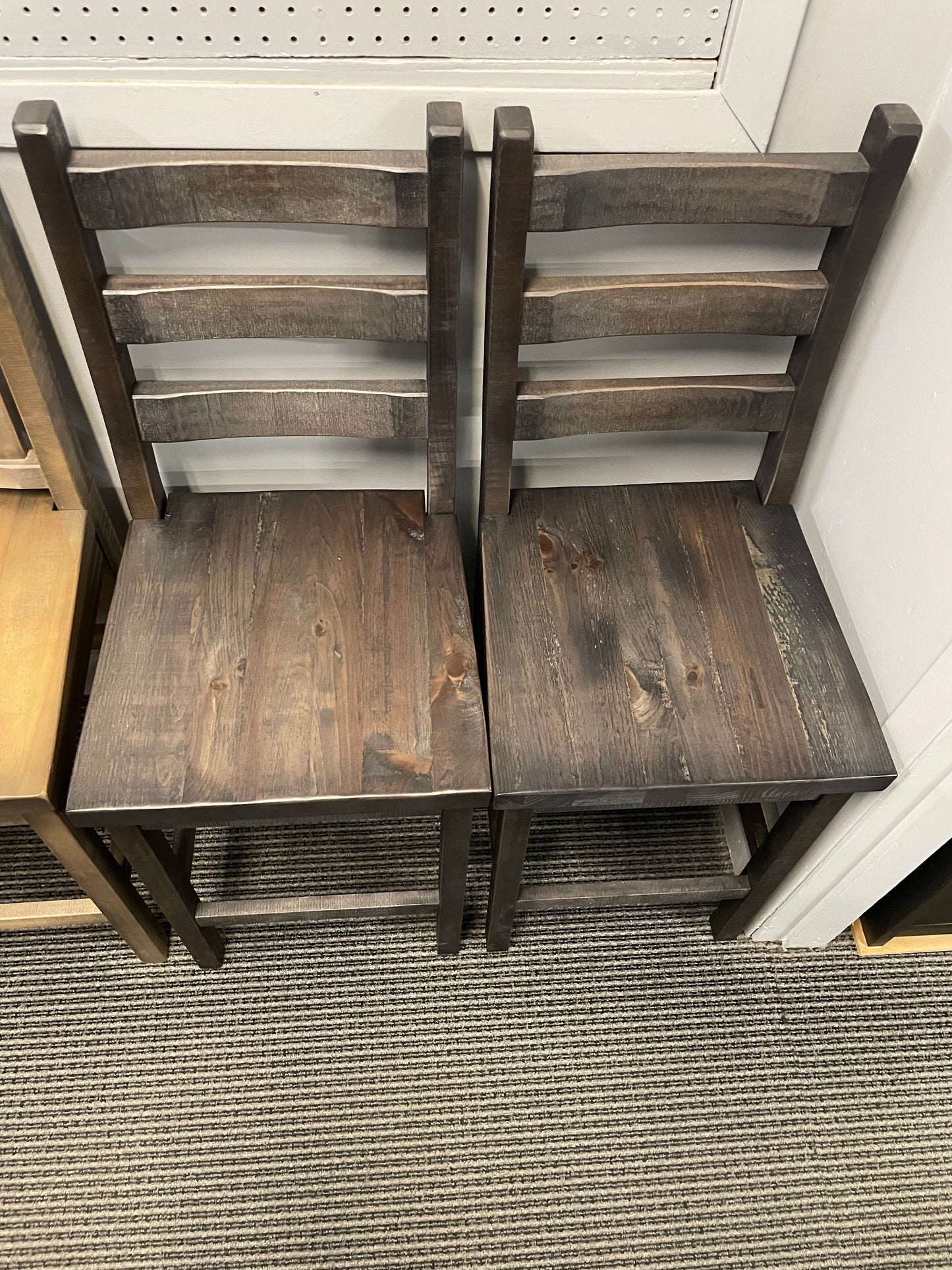 R825B Rustic Birch Ladder-Back 24" Stool with Rustic Pine Seat in Smoke Finish S-211
