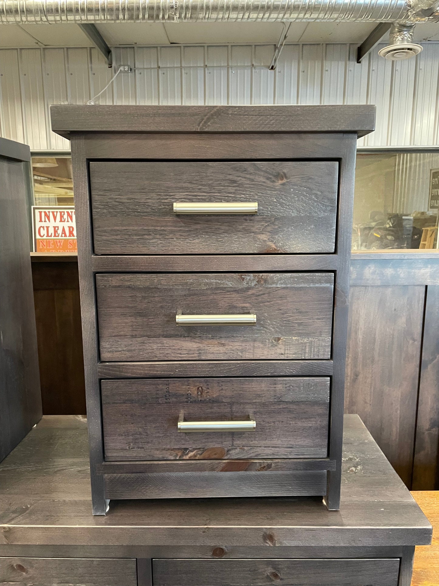 R163P Rustic Pine 3 Drawer Nightstand in Smoke Finish S-751