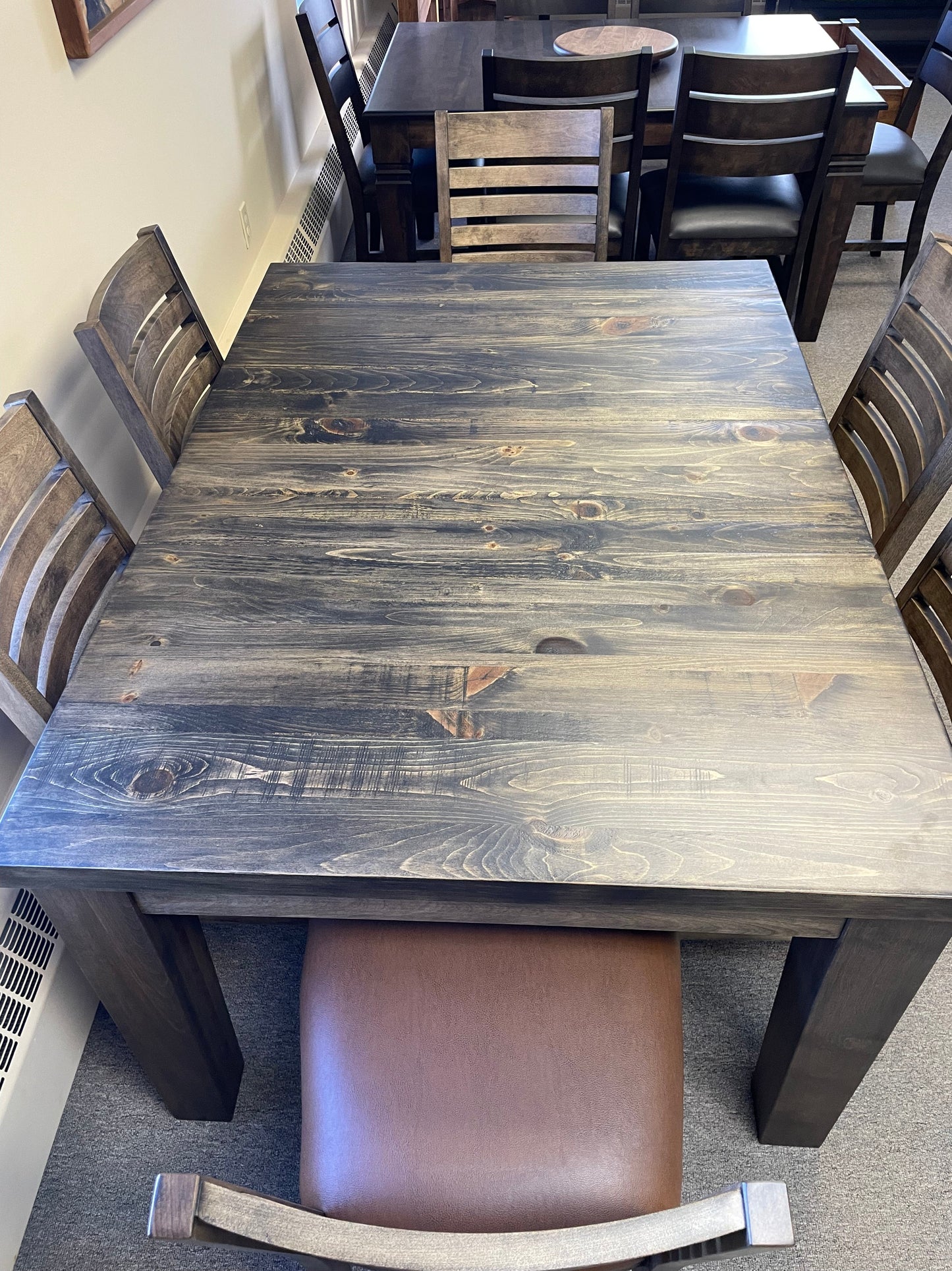 Rustic Pine R431P Harvest Table & 6 624B Chairs in Rome Finish S-710
