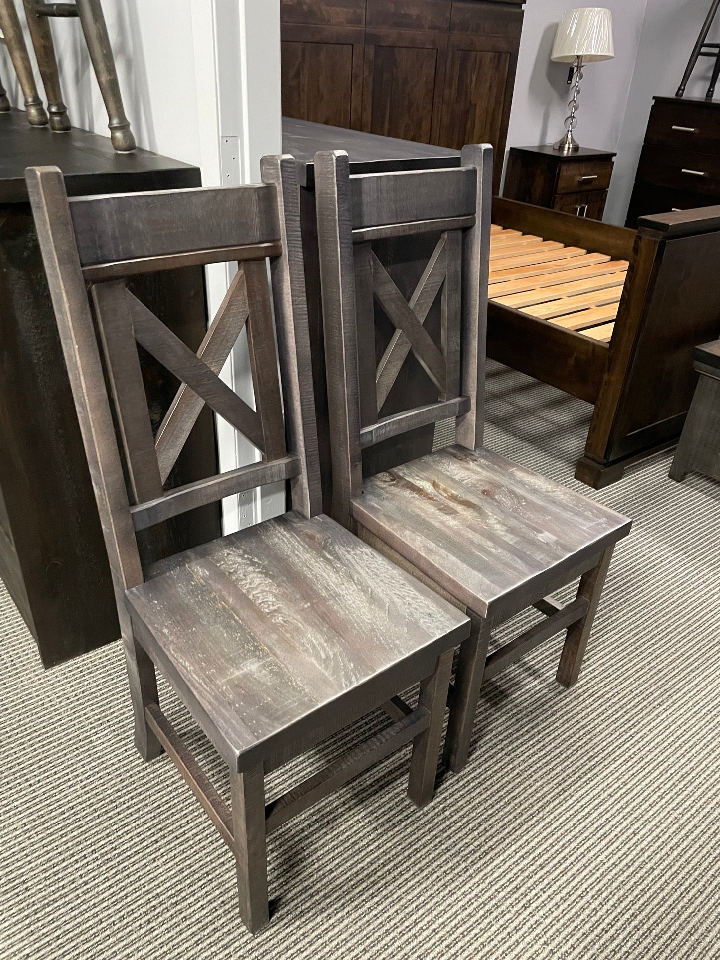 R751B Rustic X Back Chair w/ Rustic Pine Seat in Smoke Finish S-756