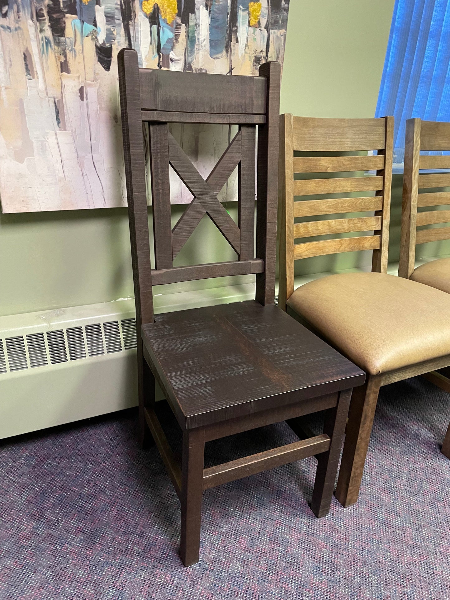 R751B Rustic X Back Chair w/ Rustic Birch Seat in Bourbon Finish S-755