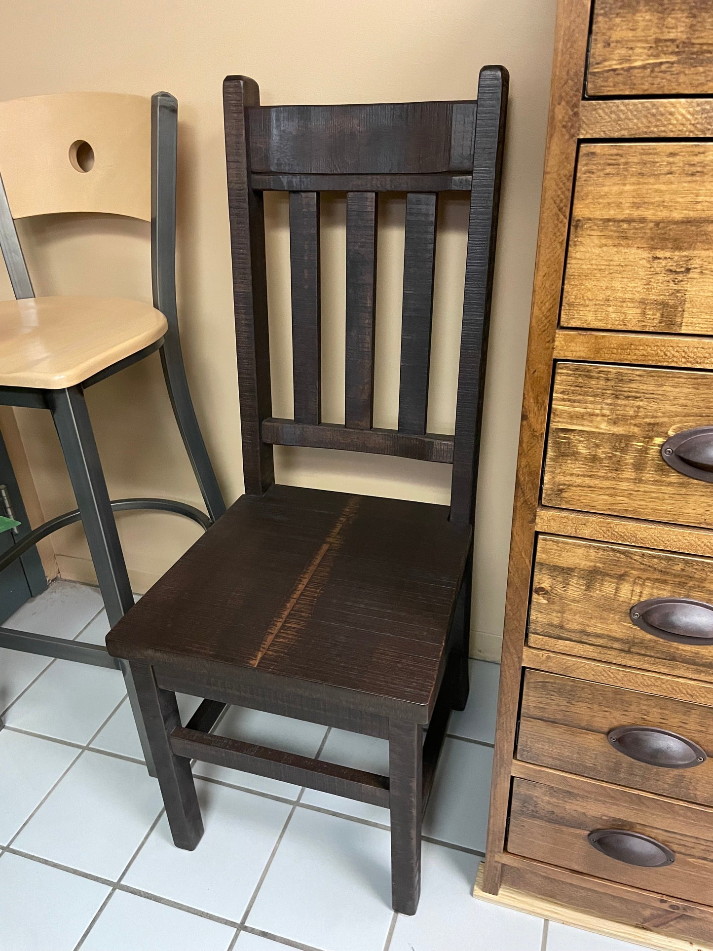 R750B Rustic Slat Back Chair w/ Rustic Birch Seat in Bourbon Finish S-754