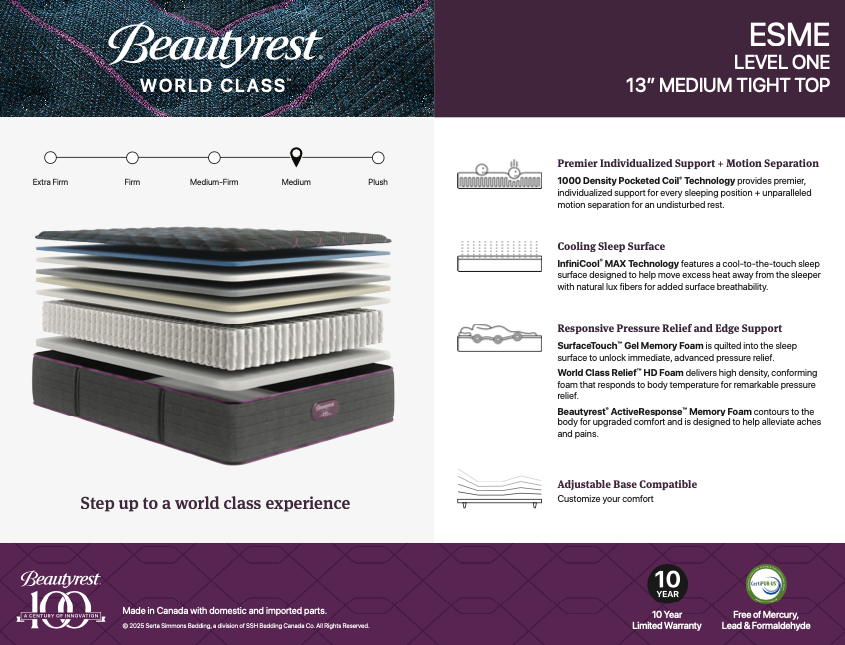 Beautyrest World Class Tier 1 Esme Medium Tight Top 13" Mattress