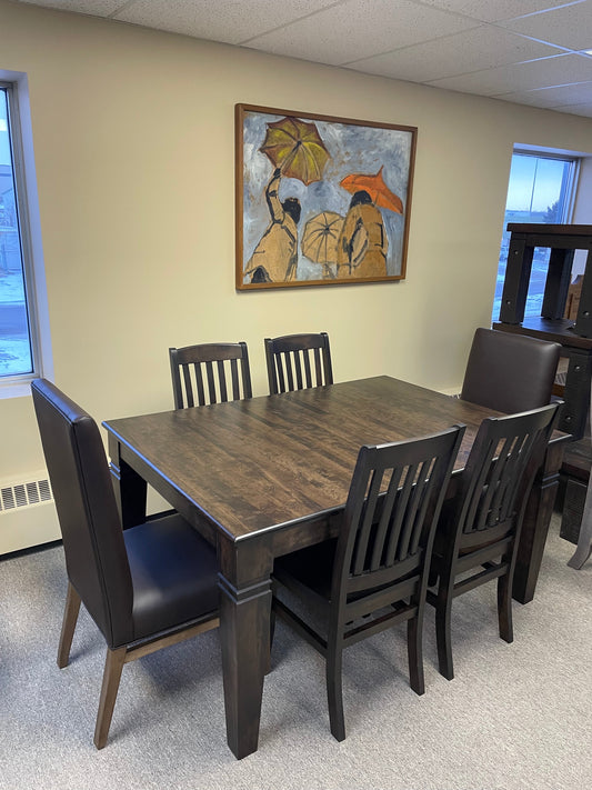 Smooth Birch D431B Harvest Table, 4 Scholar Chairs in Guinness Finish & 2 Chocolate Parson Chairs S-436