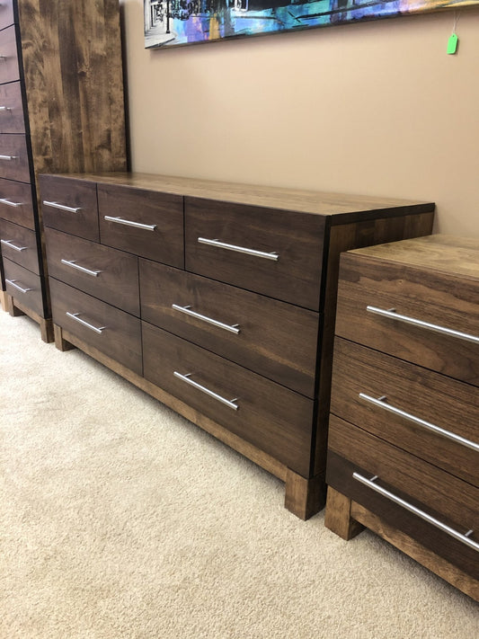 L182W Smooth Walnut and Birch Libra 7 Drawer Dresser in Black Walnut Finish C-450