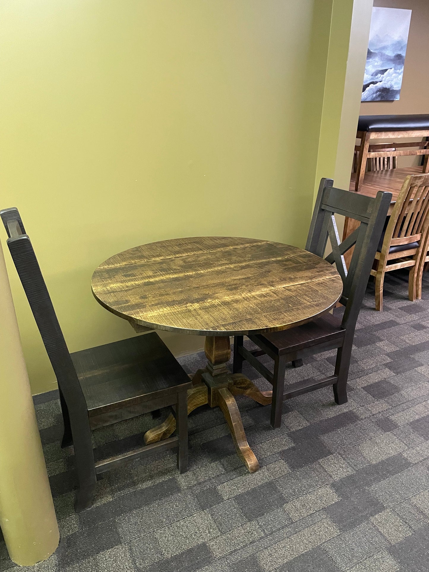 Rustic Birch R418B Drop Leaf Table & 2 Rustic Chairs in Black Walnut and Bourbon Finish S-614