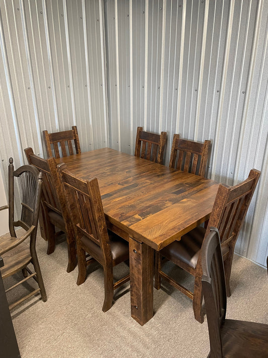 Rustic Pine R452P Super Table & 6 Rustic Slat Back Chairs in Black Walnut Finish S-500