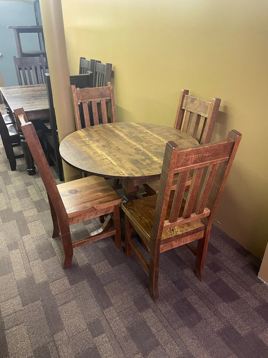 Rustic Birch R418B Drop Leaf Table & 4 Rustic Slat Back Chairs in Black Walnut Finish S-519