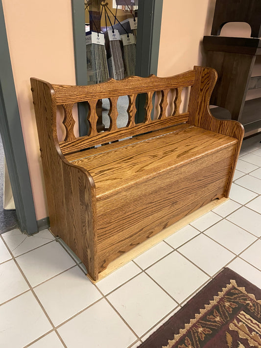 Smooth Oak 100 Traditional Deacons Bench with Storage in Black Walnut Finish S-534