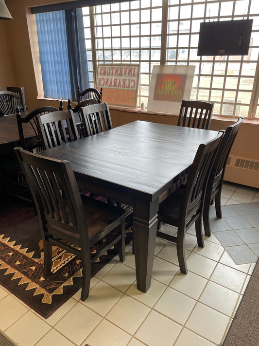 Rustic Pine R431P Harvest Table and 6 Scholar Chairs in Ebony Finish S-545