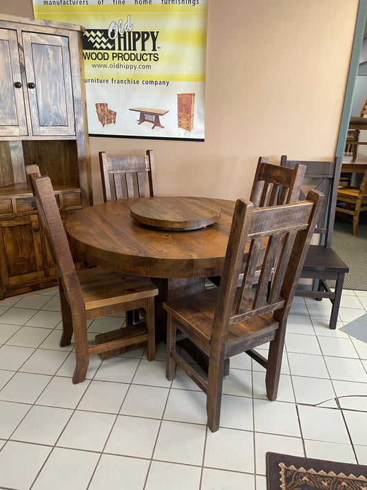 Rustic Pine R520P Round Table & 4 Rustic Slat Back Chairs in Black Walnut Finish S-559