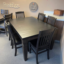 Rustic Pine R431P Harvest Table & 6 Birch Scholar Chairs in Midnight Finish S-593