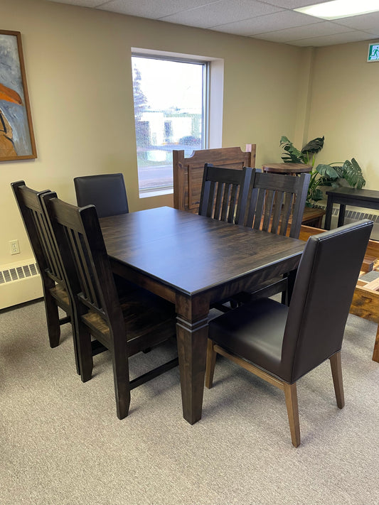 Smooth Birch D431B Harvest Table, 4 Yukon Chairs in Guinness Finish & 2 Chocolate Parson Chairs S-597