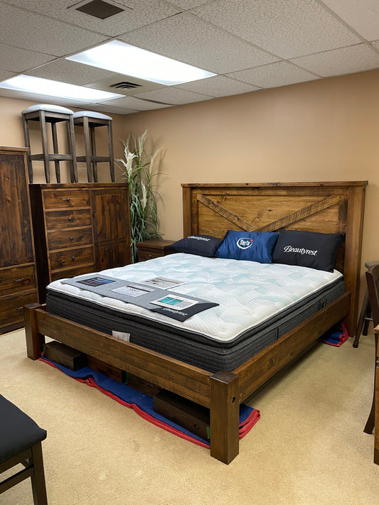 Rustic 5 Piece Barn Door King Bedroom Set in Black Walnut Finish S-725