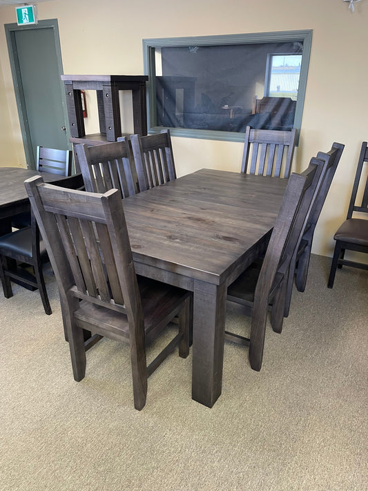 Rustic Pine R449P Harvest Table & 6 Yukon Chairs Smoke Finish S-715