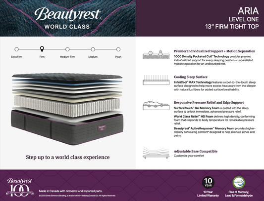 Beautyrest World Class Tier 1 Aria Firm Tight Top 13" Mattress