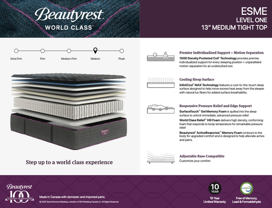 Beautyrest World Class Tier 1 Esme Medium Tight Top 13" Mattress