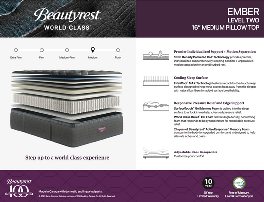 Beautyrest World Class Tier 2 Ember Medium Pillow Top 16" Mattress