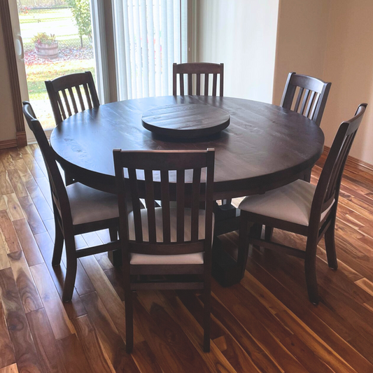 Rustic Pine Top with Smooth Birch Bottom Round 60" Pedestal Table