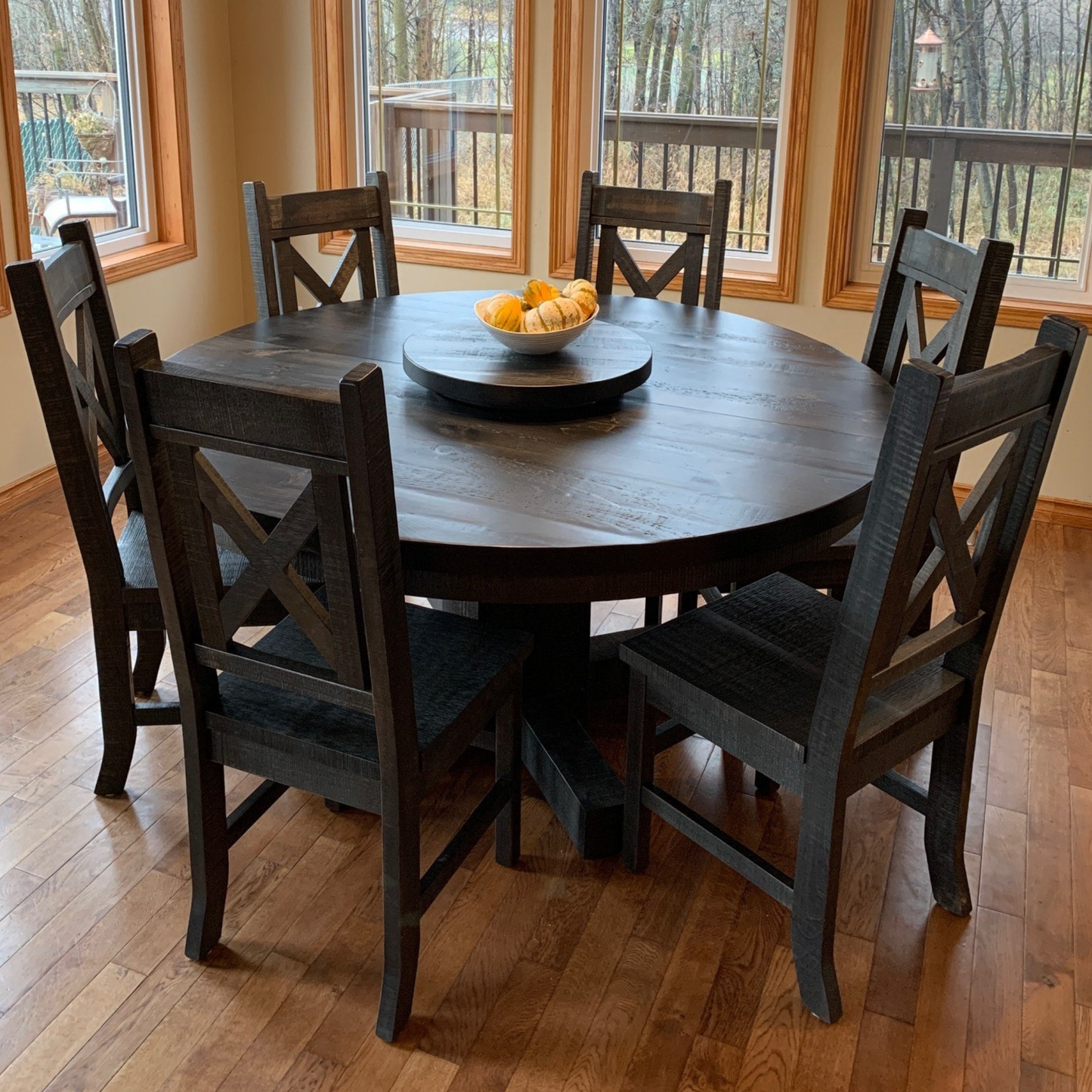 Rustic Pine Top with Rustic Birch Bottom 60" Round Pedestal Table