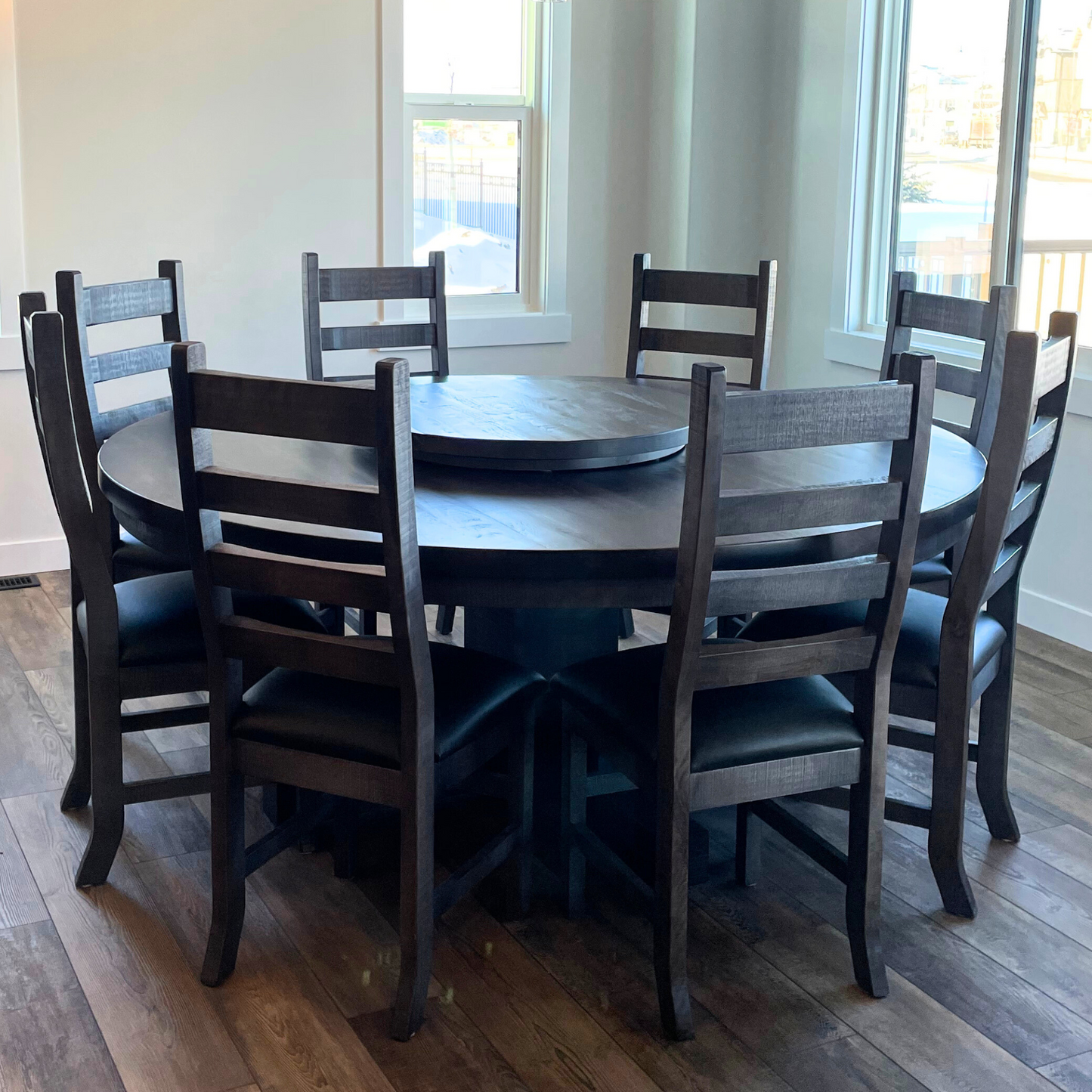 Rustic Pine Top with Rustic Birch Bottom 72"  Round Pedestal Table